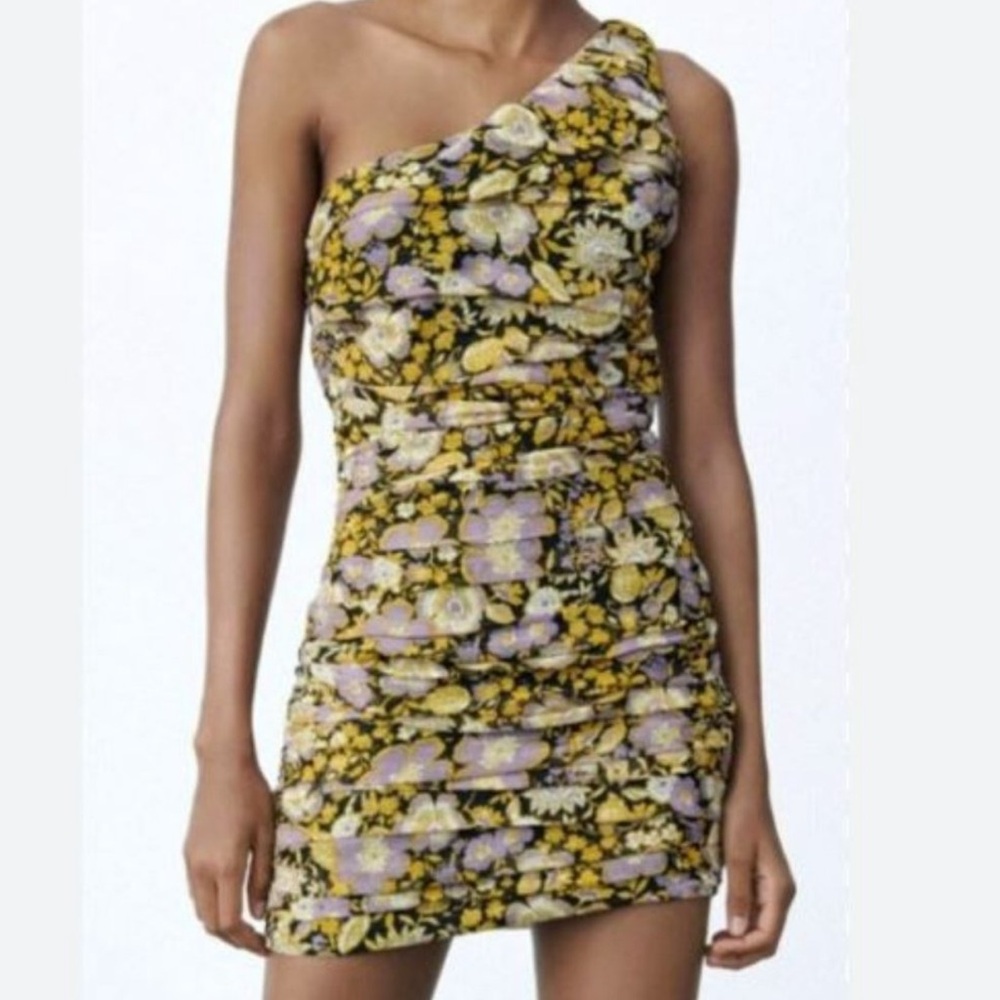 NEW Zara Going Out Dress Floral One Shoulder Fitted Bachelorette Party Date